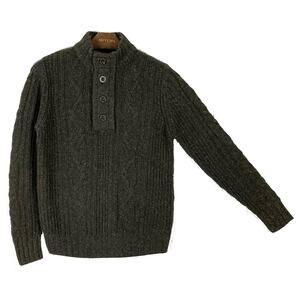 Nwot NEXT Sweater Men M Brown Wool-Blend Cable Knit Speckled 1/4-Btn Mock-Neck